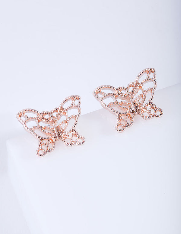 Rose Gold Textured Butterfly Stud Earrings