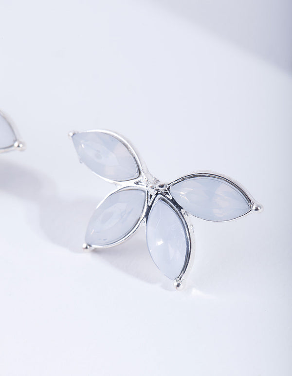 Silver Synthetic Opal Half Flower Stud Earrings
