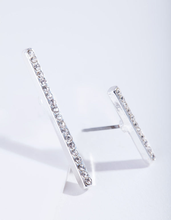 Silver Diamante Short & Long Stick Earrings