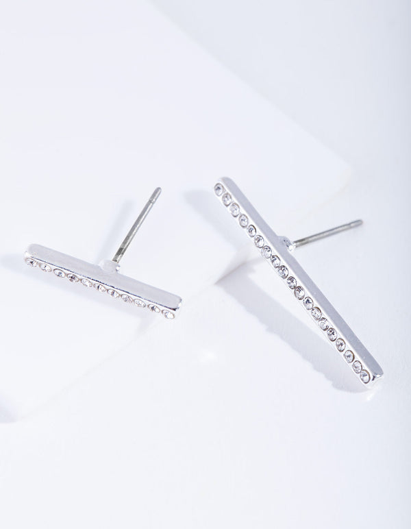 Silver Diamante Short & Long Stick Earrings