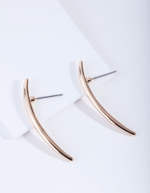 Gold Curved Bar Stud Earrings