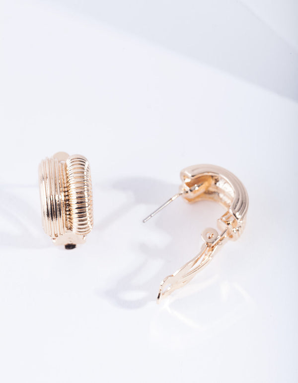 Gold Texture Curve Stud Earrings