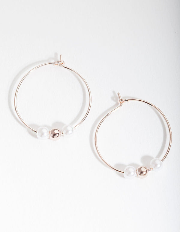 Rose Gold Pearl Bead Hoop Earrings