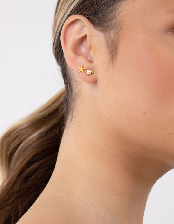 Gold Plated Sterling Silver Seaside Stud Earring 3 Pack