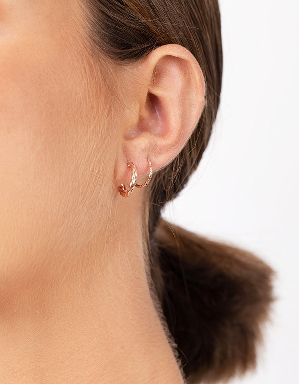 Rose Gold Plated Sterling Silver Textured Earring 3 Pack