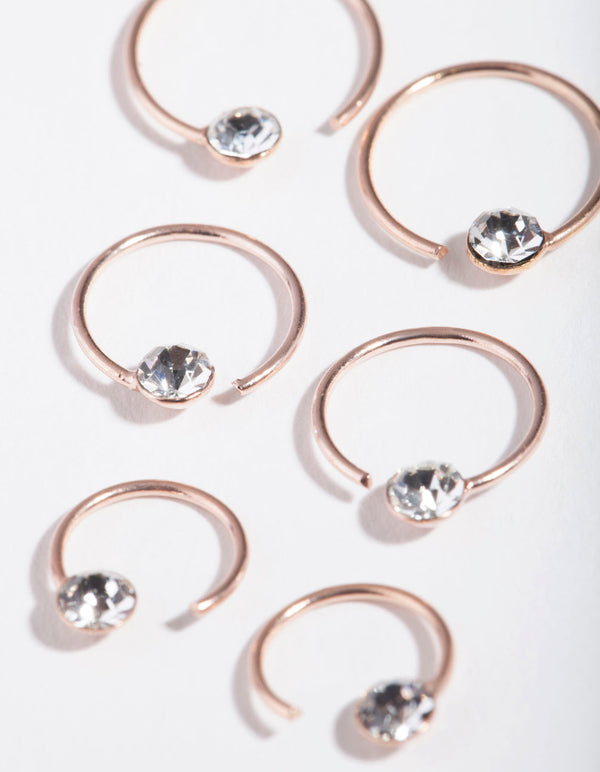 Rose Gold Plated Sterling Silver Graduating Diamante Hoop Earring 3 Pack