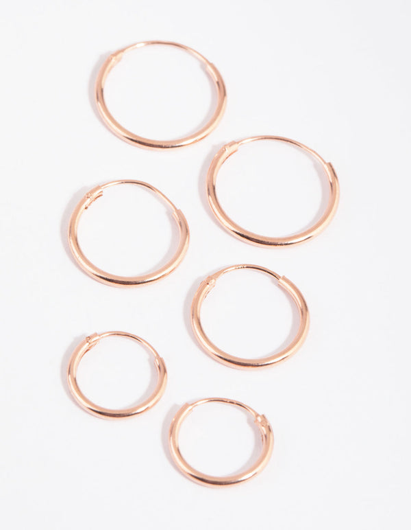 Rose Gold Plated Sterling Silver Plain Hoop Earring 3 Pack