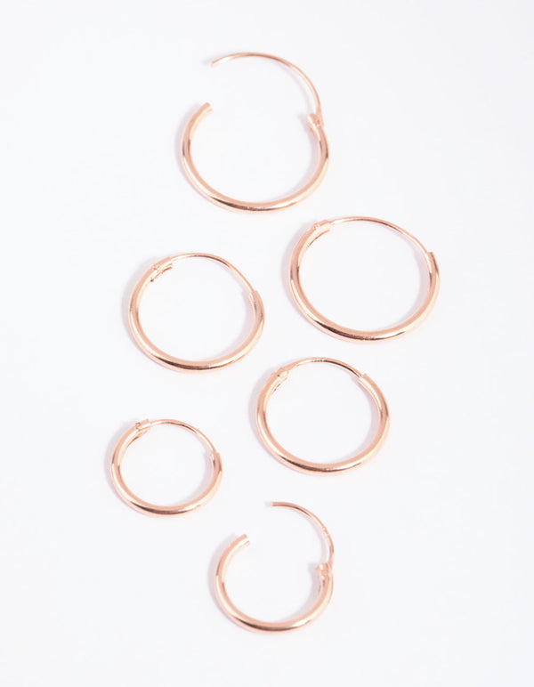 Rose Gold Plated Sterling Silver Plain Hoop Earring 3 Pack