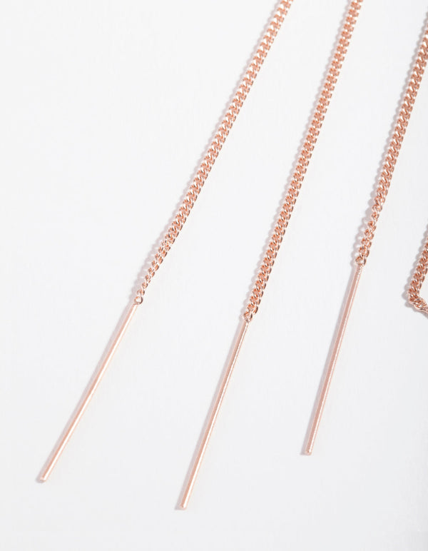 Rose Gold Plated Sterling Silver Long Chain Thread Through Earrings
