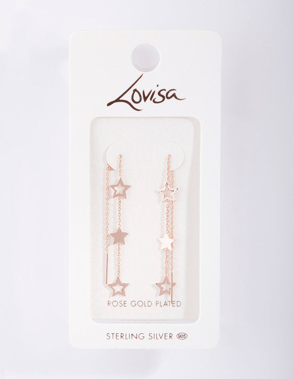 Rose Gold Plated Sterling Silver Star Thread Through Earrings