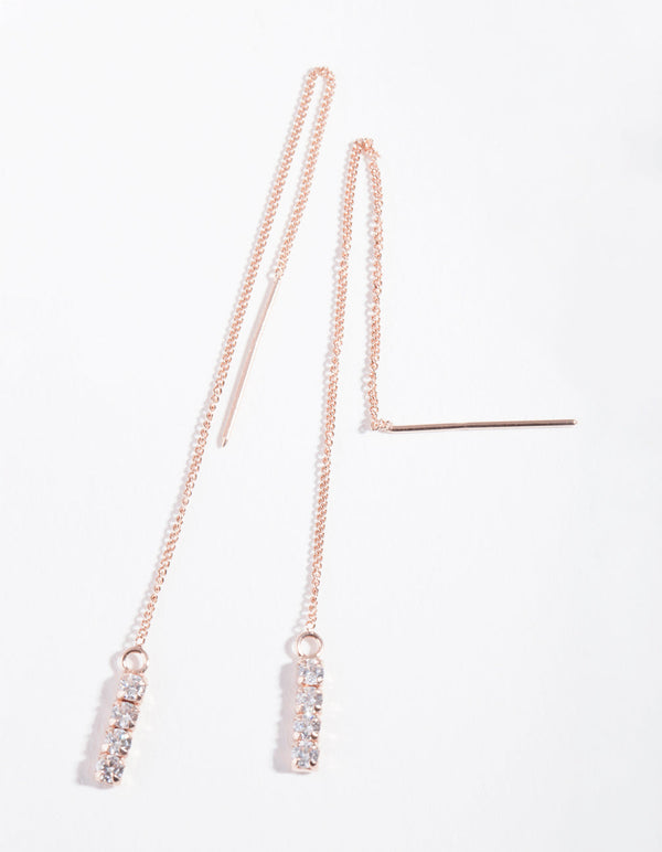 Rose Gold Plated Sterling Silver Cubic Zirconia Thread Through Earrings