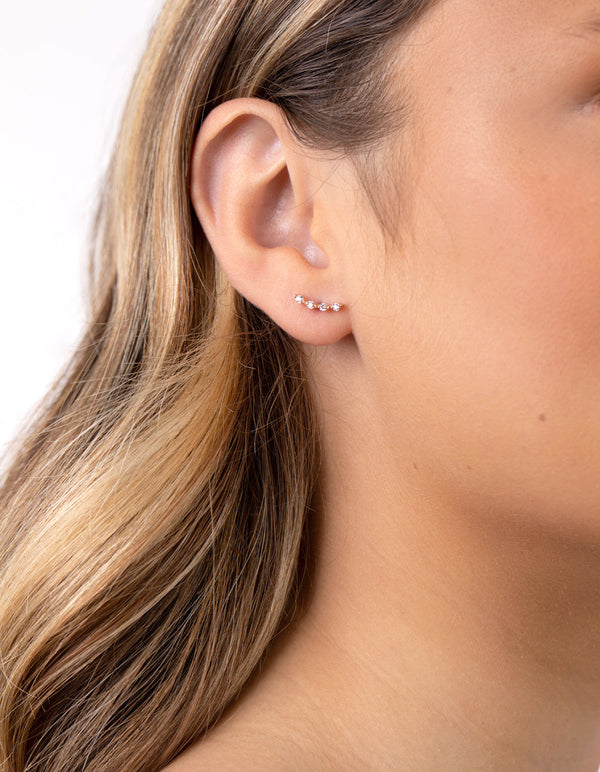 Rose Gold Plated Sterling Silver Cubic Zirconia Crawler Earrings