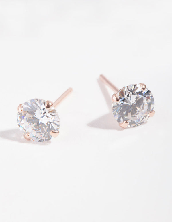 Rose Gold Plated Sterling Silver Cubic Zirconia 1 Carat Stud Earrings