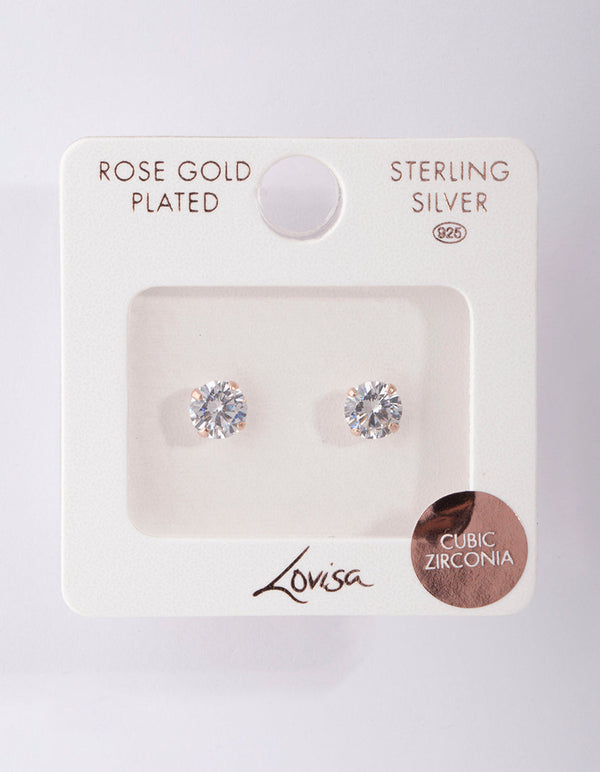 Rose Gold Plated Sterling Silver Cubic Zirconia 1 Carat Stud Earrings