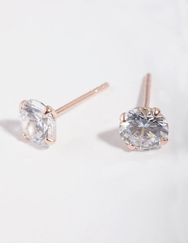 Rose Gold Plated Sterling Silver Cubic Zirconia 1 Carat Stud Earrings