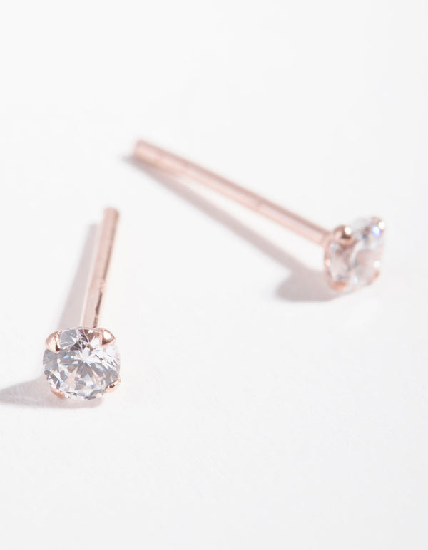 Rose Gold Plated Sterling Silver Cubic Zirconia Baby Carat Stud Earrings