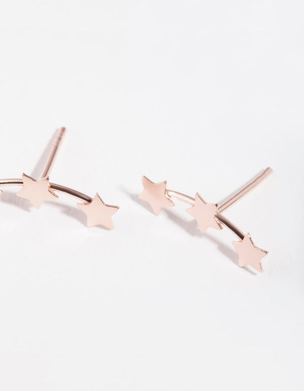 Rose Gold Plated Sterling Silver Star Crawler Earrings