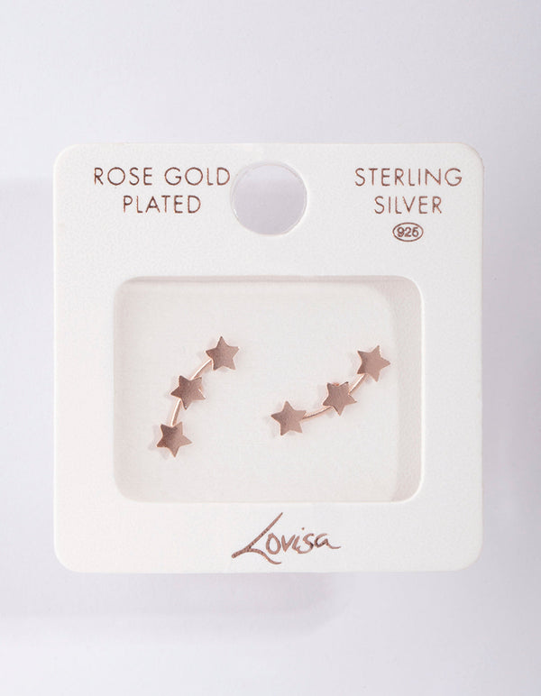 Rose Gold Plated Sterling Silver Star Crawler Earrings