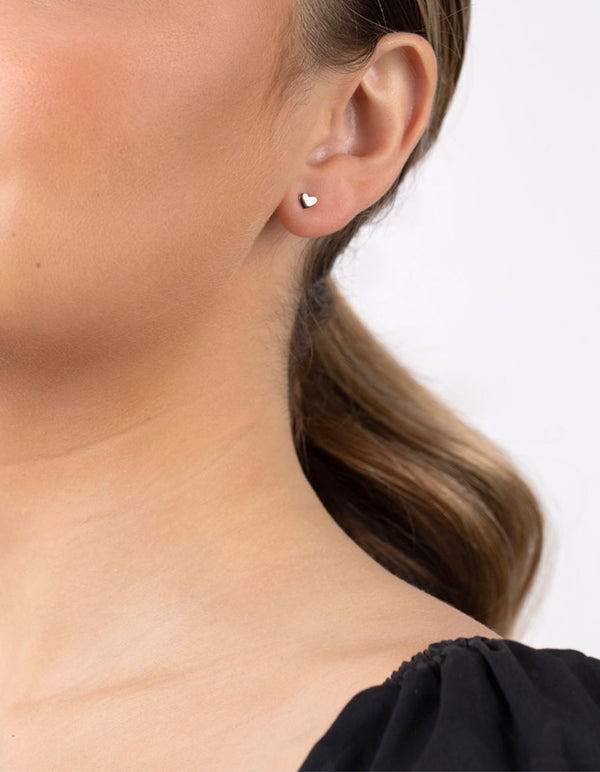 Rose Gold Plated Sterling Silver Cubic Zirconia Heart Stud Earring 3 Pack