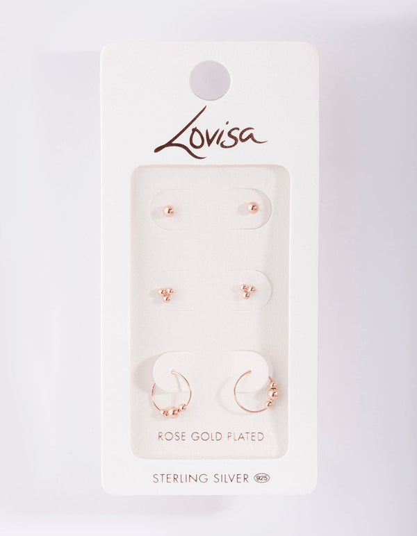 Rose Gold Plated Sterling Silver Ball Cluster Earring 3 Pack