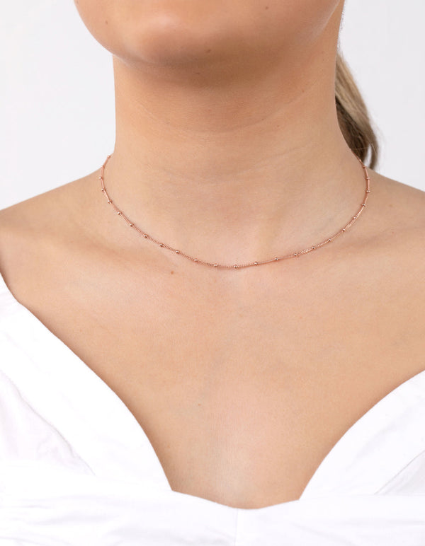 Naszyjnik-choker satelitarny ze srebra próby 925, platerowany różowym złotem