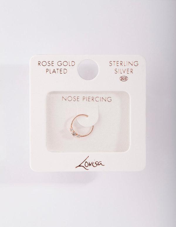 Rose Gold Plated Sterling Silver Diamante Nose Ring