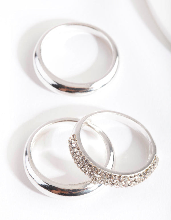 Pierścionek z diamentami w srebrnej oprawie Curve Band, 3 sztuki