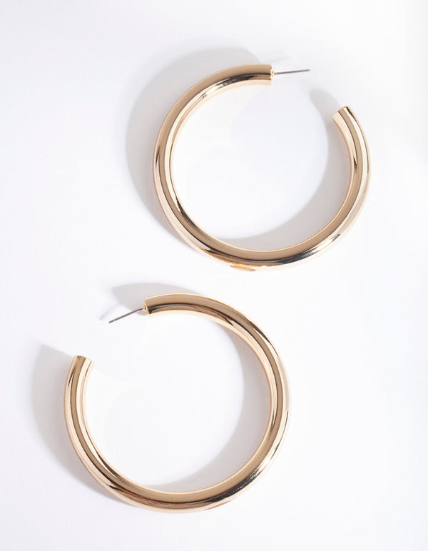 Real Gold Plated Large Open Hoop Earrings