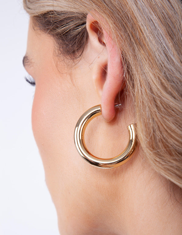 Real Gold Plated Medium Open Hoop Earrings