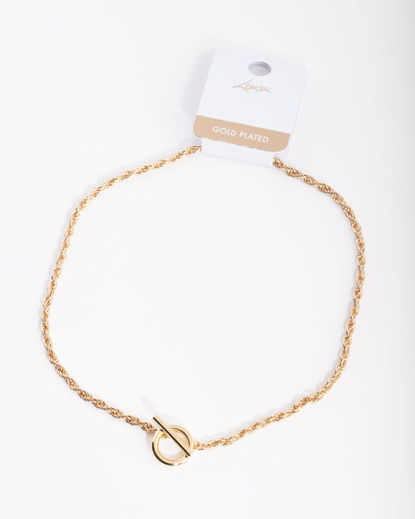 Real Gold Plated Rope Necklace with Front Clasp