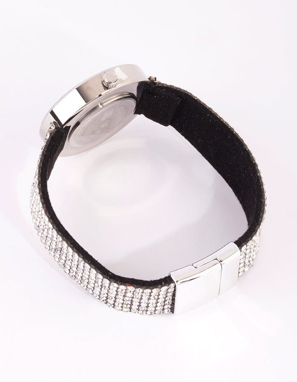 Rhodium Glitter PU Strap Watch