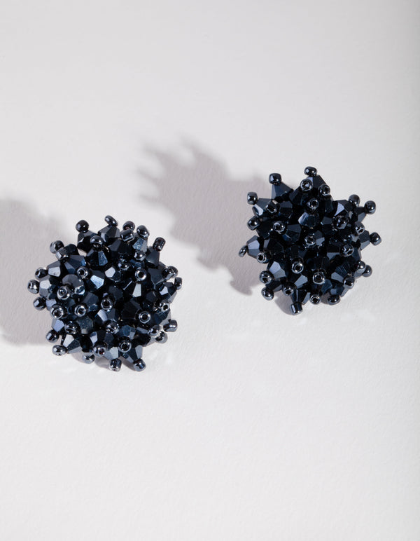 Navy Faceted Flower Earrings