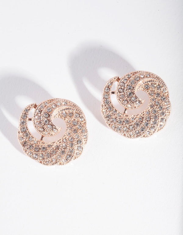 Rose Gold Diamante Swirl Stud Earrings