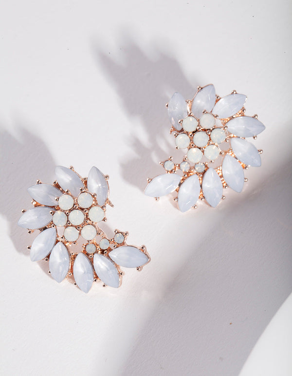 White Rose Gold Gem Stud Earrings