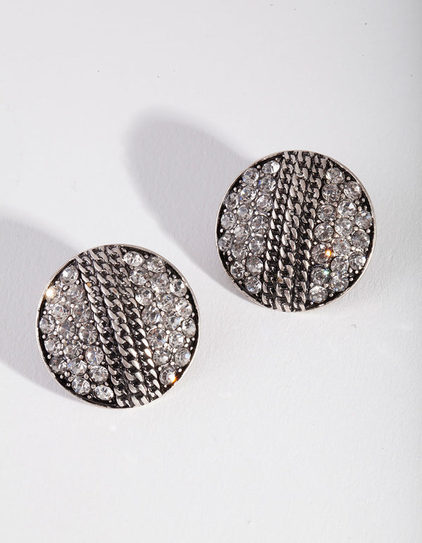 Silver Diamante Rope Circle Stud Earrings