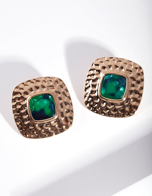 Gold Hammered Square Stud Earrings