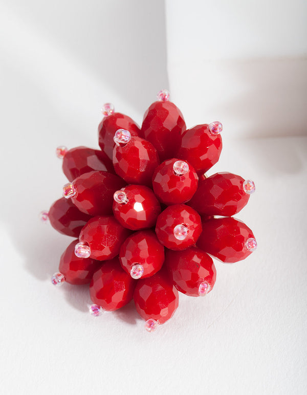 Red Floral Facet Stud Earrings