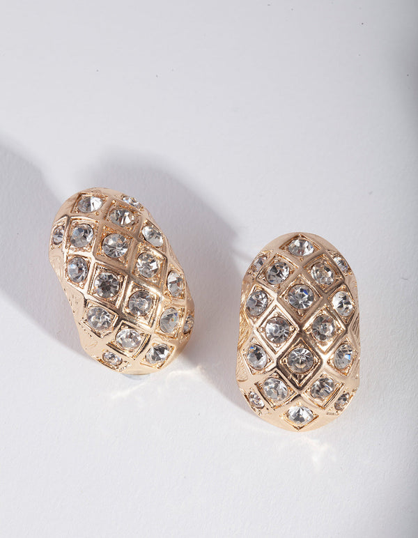 Gold Diamante Curve Stud Earrings