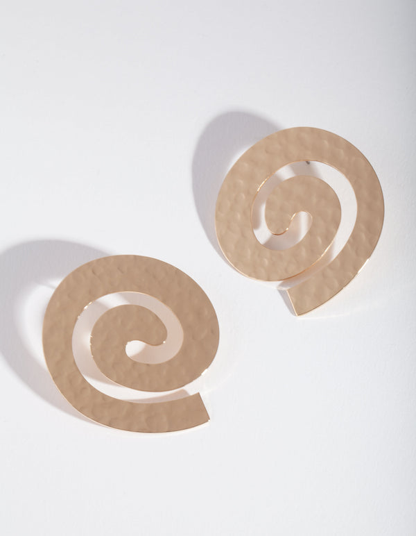 Gold Hammered Coil Stud Earrings