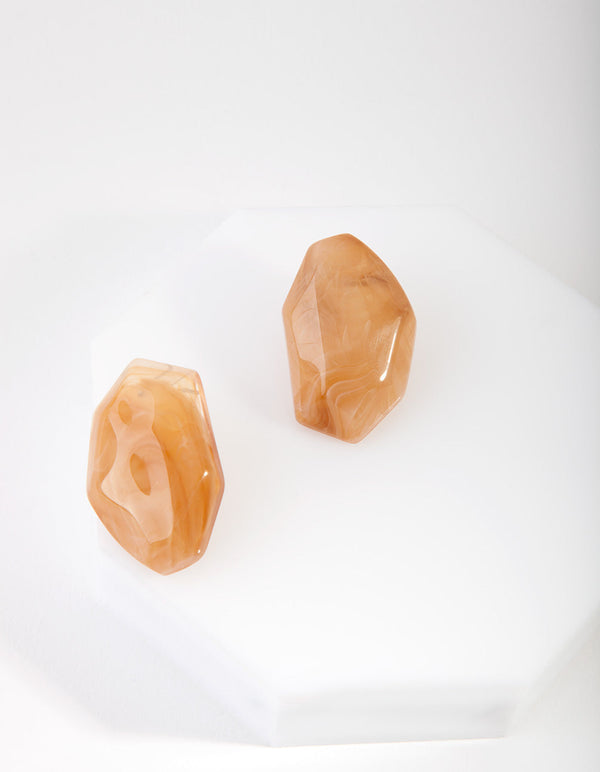 Organic Shaped Tan Brown Stud Earrings