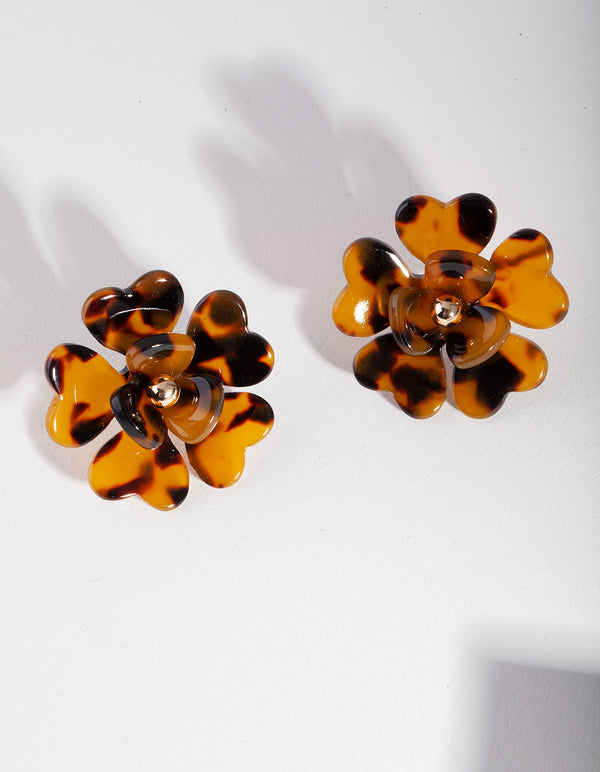 Brown Acrylic Flower Earrings