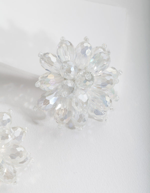 Clear Faceted Flower Stud Earrings