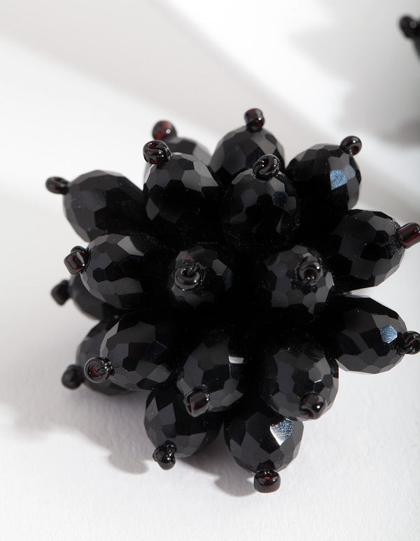 Black Faceted Flower Stud Earrings