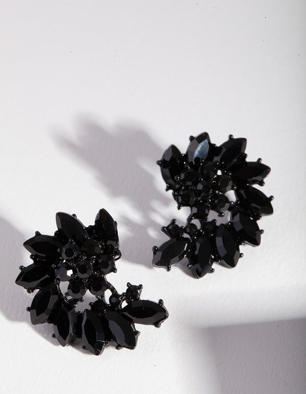 Black Twisted Flower Stud Earrings