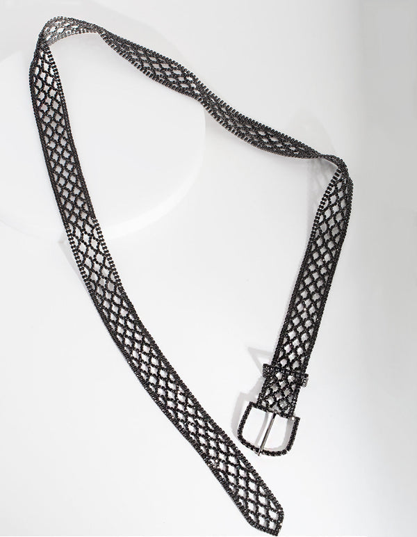 Gunmetal Diamante 100cm Belt