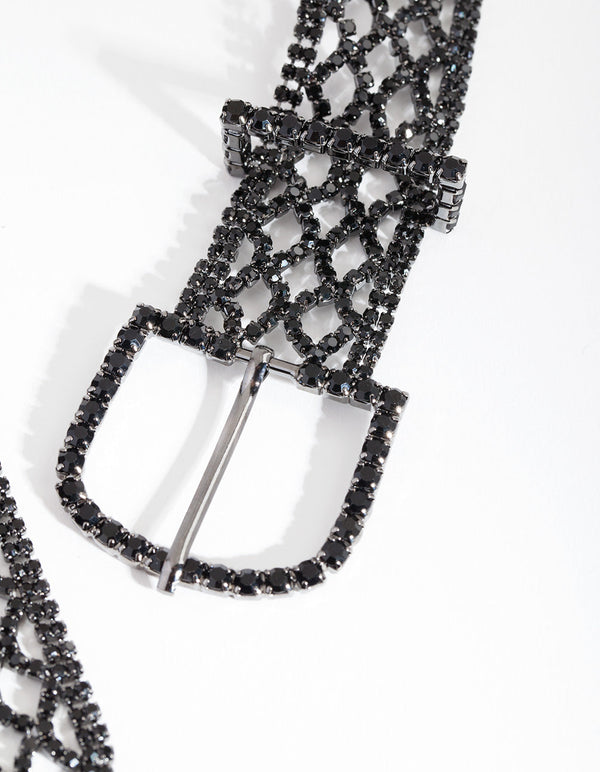 Gunmetal Diamante 100cm Belt