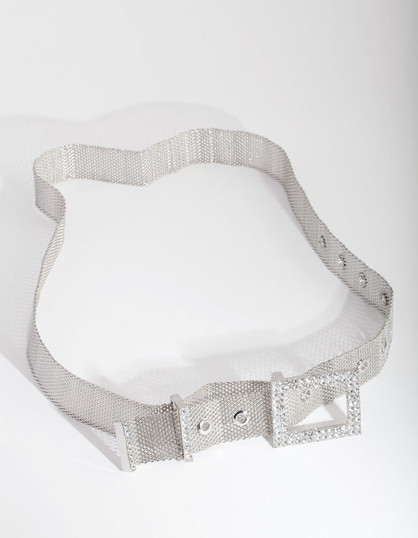 Rhodium Diamante Square Belt