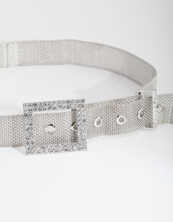 Rhodium Diamante Square Belt