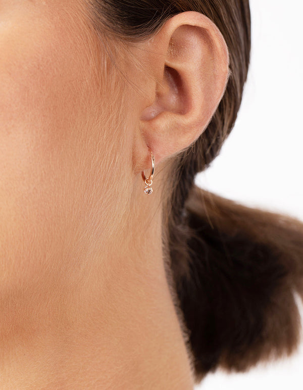Rose Gold Plated Sterling Silver Cubic Zirconia Dangle Hoop Earrings