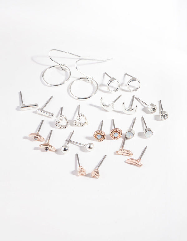 Mixed Metal Moon Heart Earring 12 Pack